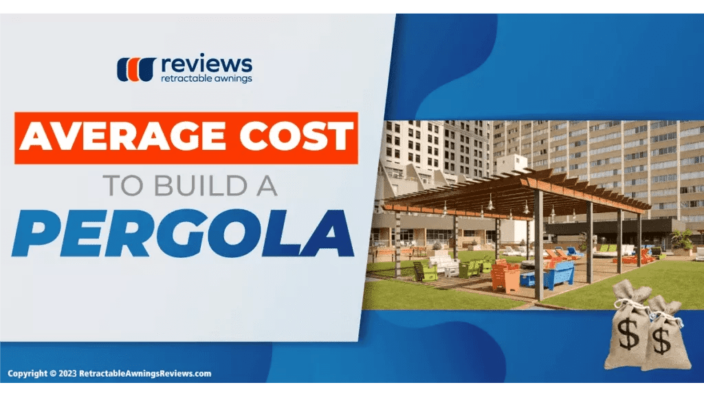 A image with text showing a title of the average cost to build a pergola