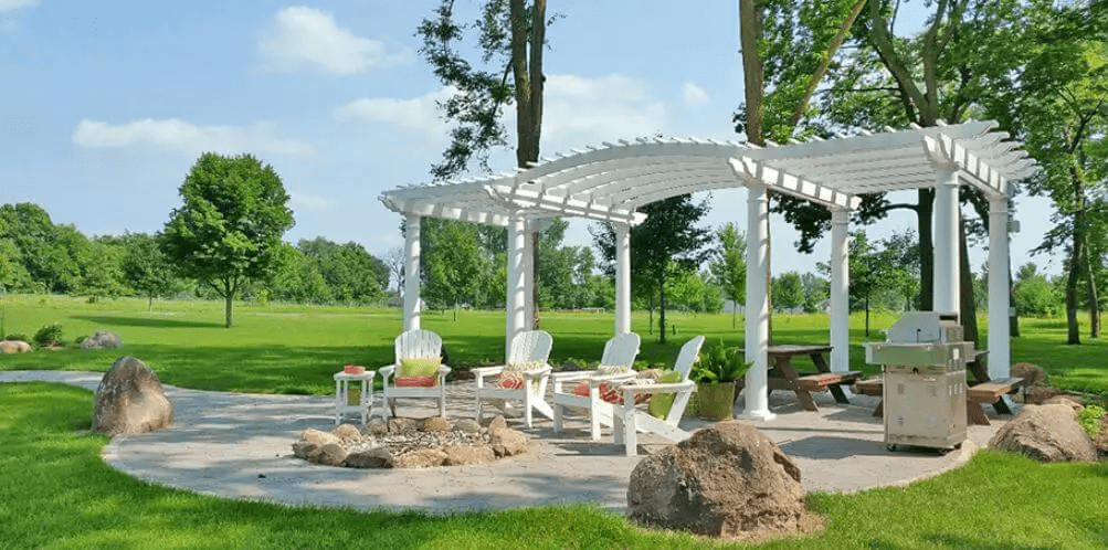 A finished white pergola after paying pergola costs