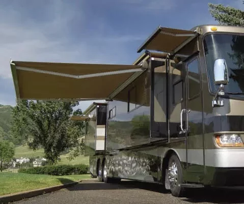 Full cassette lateral arm retractable awnings on an RV
